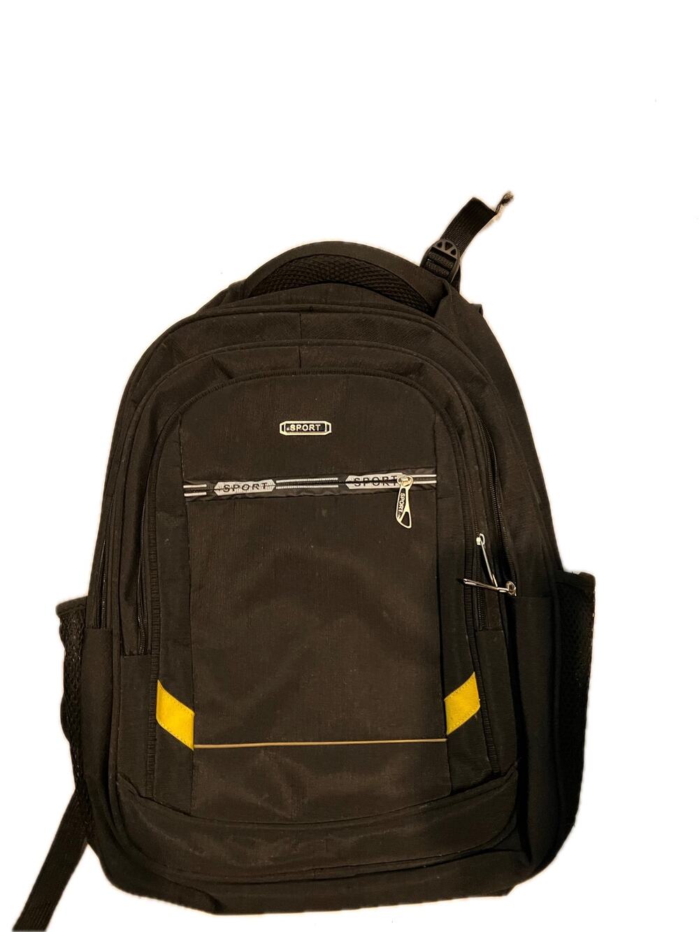 Sport Unisex Padded Three Section Backpack Black w Yellow